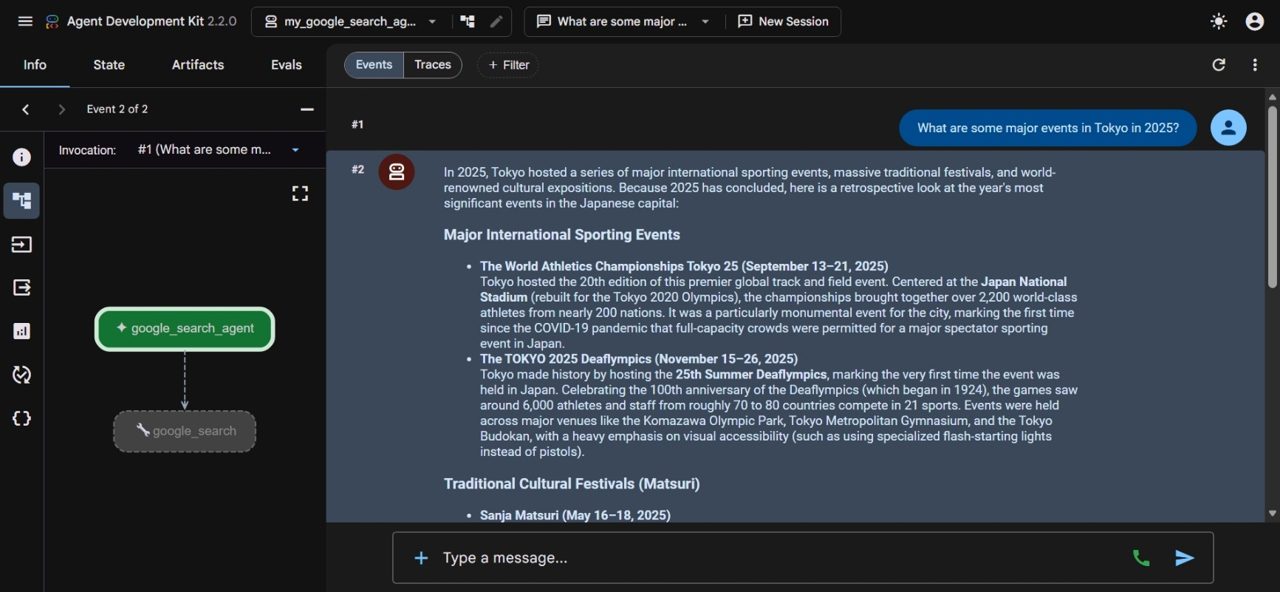 AgentFlow's agent canvas coordinating the planner, calendar and notes sub-agents