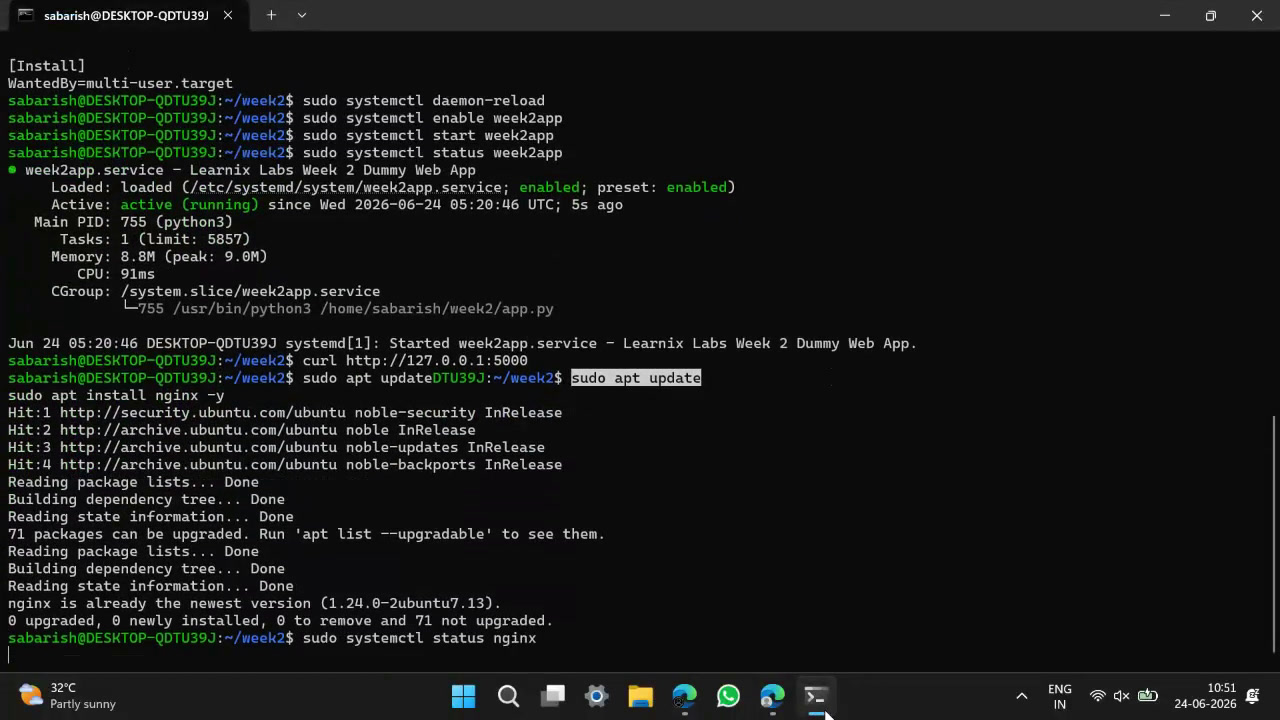 Week 2 — systemd service behind an Nginx reverse proxy